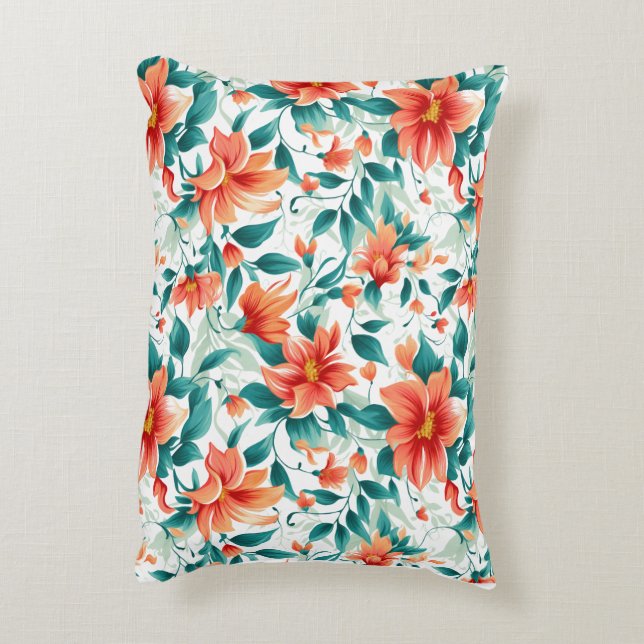 Vibrant Orange Floral Garden Pattern - Elegant Tea Dekokissen (Rückseite(Vertikal))