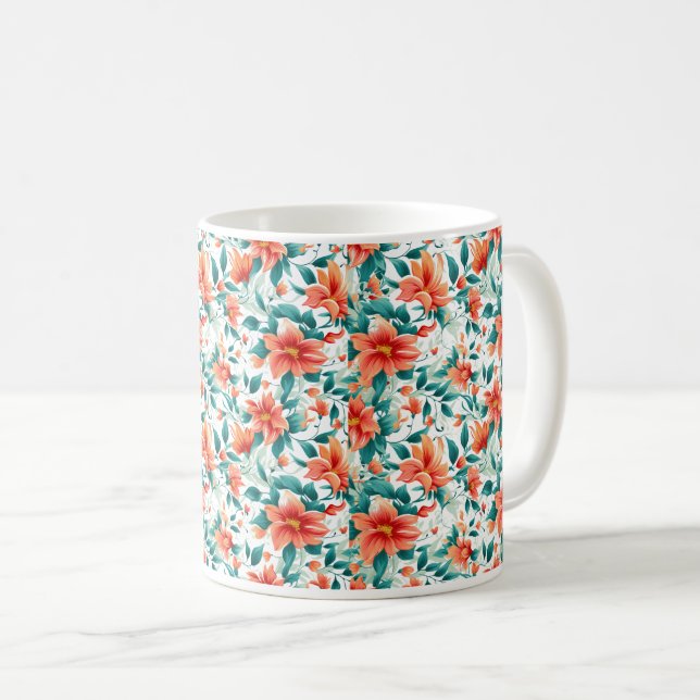 Vibrant Orange Floral Garden Pattern - Elegant Tea Kaffeetasse (VorderseiteRechts)