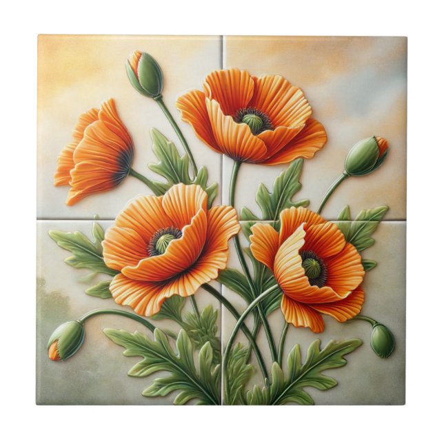 Vibrant Orange Poppy Fliese (Vorderseite)
