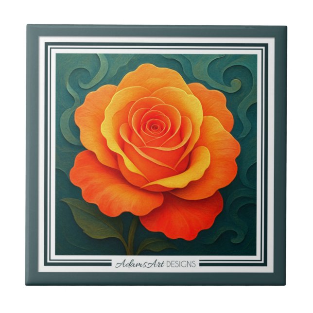 Vibrant Orange Rose Paper-Cut FloralCeramic Tile Fliese (Vorderseite)