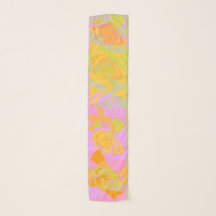 Vibrant Orange Yellow Pink Flowery Scarf Small