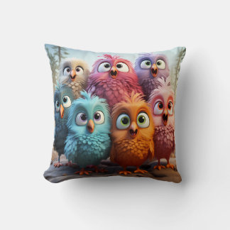 Vibrant Owl Family Gathering Kissen