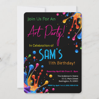 Vibrant Paint Splash Art Party Birthday Invitation Einladung