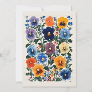 Vibrant Pansy Floral Illustration Einladung