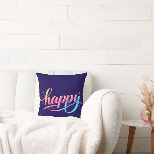 Vibrant Pastel Gradient HAPPY Typography - Modern  Kissen (Liege)
