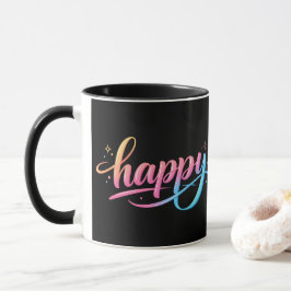 Vibrant Pastel Gradient HAPPY Typography - Modern  Tasse
