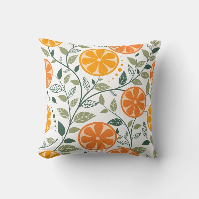 Vibrant pattern of orange slices and green leaves  kissen (Vorderseite)
