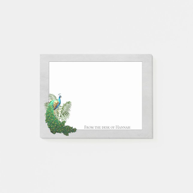 Vibrant Peacock | Graue Personalisierte Anmerkunge Post-it Klebezettel (Vorderseite)