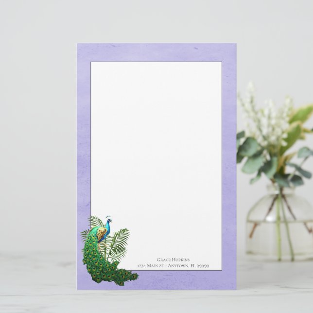 Vibrant Peacock | Lavender Stationery Briefpapier (Stehend Vorderseite)