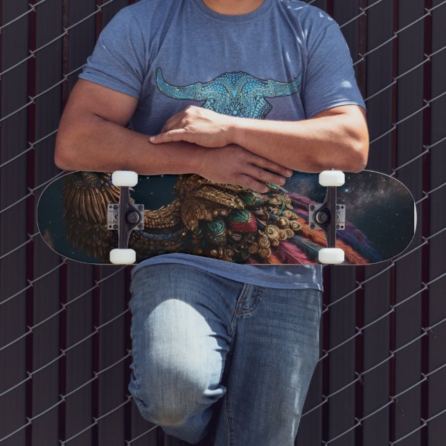 Vibrant Pheasant Feathers in Red and Turquoise Skateboard (Außenbereich 3)