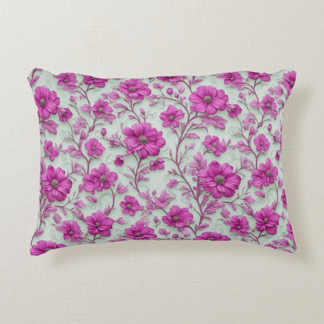 Vibrant Pink Floral Pattern With Magenta Flowers Dekokissen (Vorderseite)