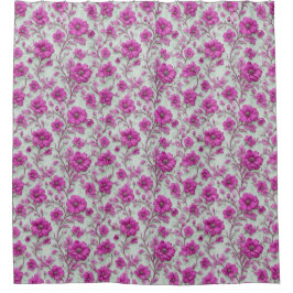 Vibrant Pink Floral Pattern With Magenta Flowers Duschvorhang