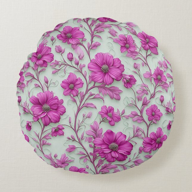 Vibrant Pink Floral Pattern With Magenta Flowers Rundes Kissen (Vorderseite)