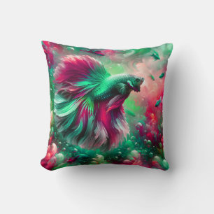 "Vibrant Pink & Green Betta Fish Art" Kissen