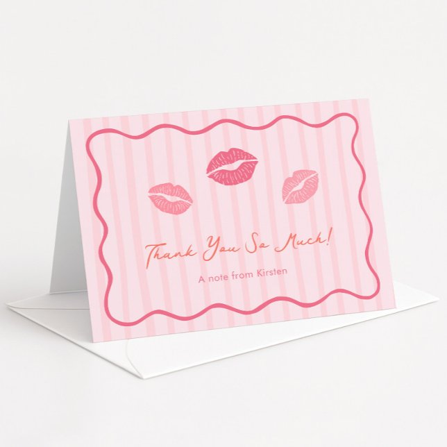 Vibrant Pink Lips Valentine's Day Bridal Shower Dankeskarte (Modern Kiss The Miss Goodbye or Valentines Day theme bridal shower bachelorette thank you card)