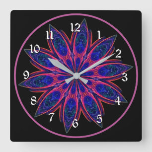 Vibrant Pink Lotus Petals Mandala Square Quadratische Wanduhr
