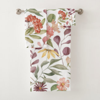 vibrant pink, orange and yellow flowers pattern  badhandtuch set