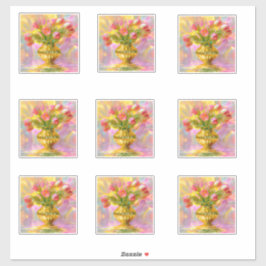 Vibrant Pink Tulips in Golden Vase Aufkleber