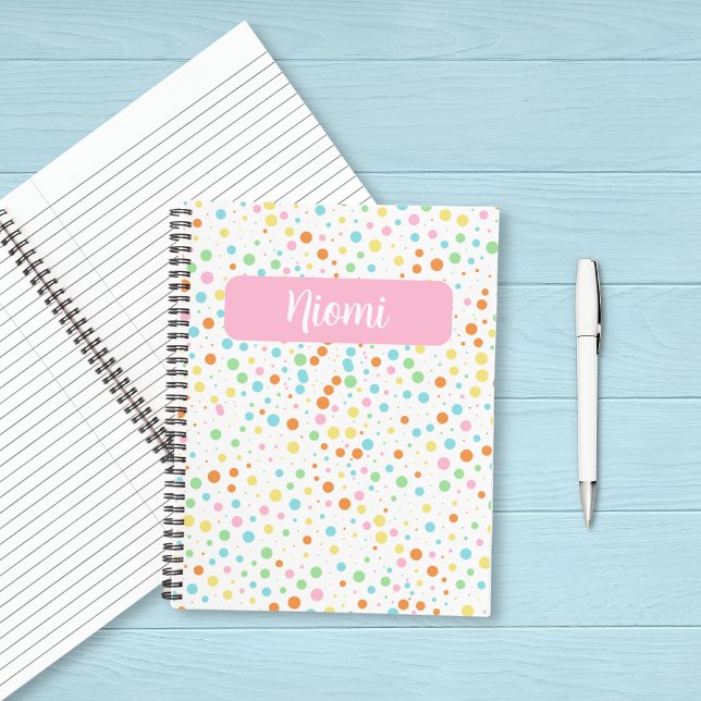 Vibrant Polka Dot Spiral Notebook Notizbuch (Colorful Fun Confetti Dots Customized Back to School Notebook)