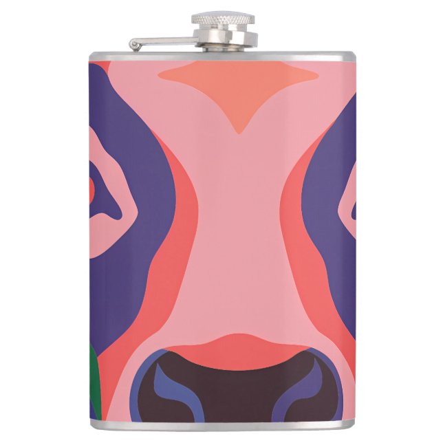 Vibrant Pop Art Cow Face Portrait Flachmann (Vorderseite)