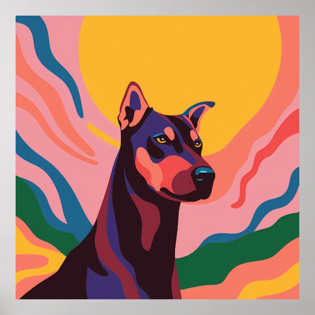 Vibrant Pop Art Doberman Portrait Poster (Vorne)