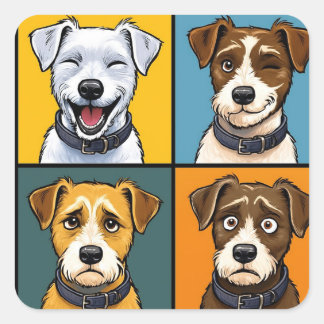 Vibrant Pop Art Fox Terrier Seamless Pattern Quadratischer Aufkleber