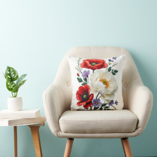 Vibrant Poppy Bouquet Art Kissen