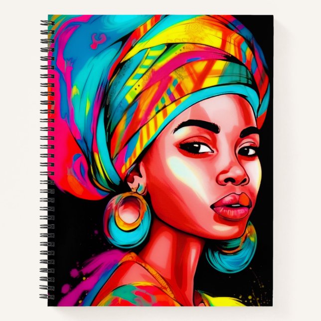 Vibrant Portrait with Colorful Headwrap  Notizbuch (Vorderseite)