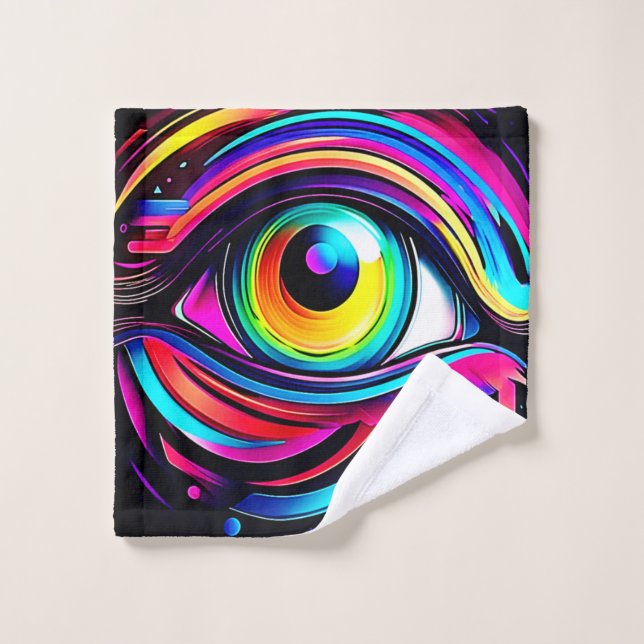 Vibrant Psychedelic Eye Art Badhandtuch Set (Waschlappen)