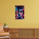 Vibrant Psychedelic Woman Face Poster<br><div class="desc">Striking psychedelic portrait of a beautiful woman with glowing neon skin,  swirling colorful hair,  intense golden eyes,  and bold lips. Vibrant blues,  pinks,  purples,  and yellows create a trippy,  modern abstract effect. Perfect for bold wall art,  bedroom decor,  or contemporary home styling.</div>