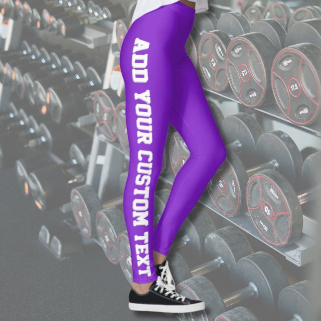 Vibrant Purple Bold Custom Text Vertical  Leggings (Von Creator hochgeladen)
