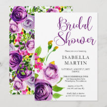 Vibrant Purple Watercolor Bouquet Bridal Shower In