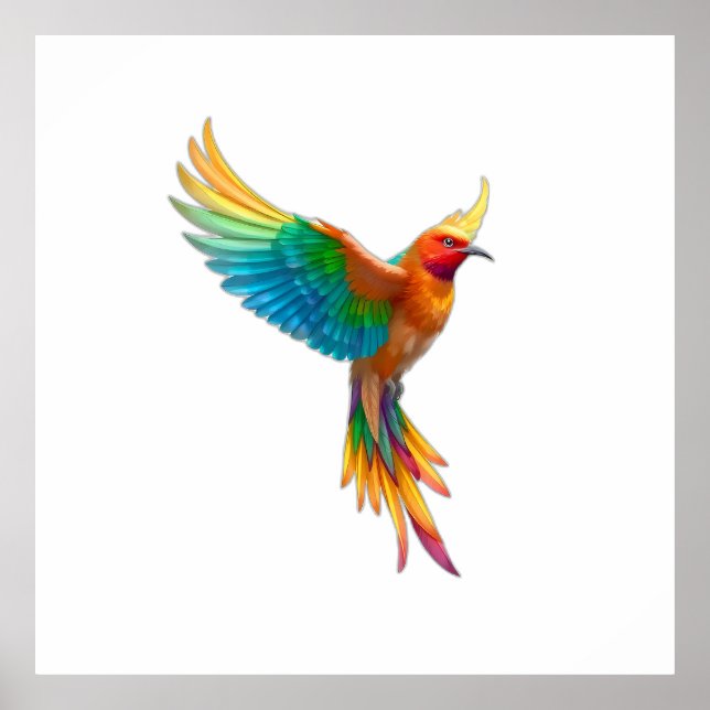 Vibrant Rainbow Bird in Flight Illustration Poster (Vorne)