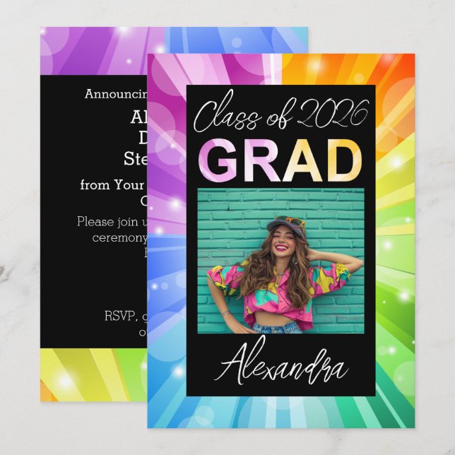 Vibrant Rainbow Class of 2018 Foto Abschluss Einladung (Vorne/Hinten)