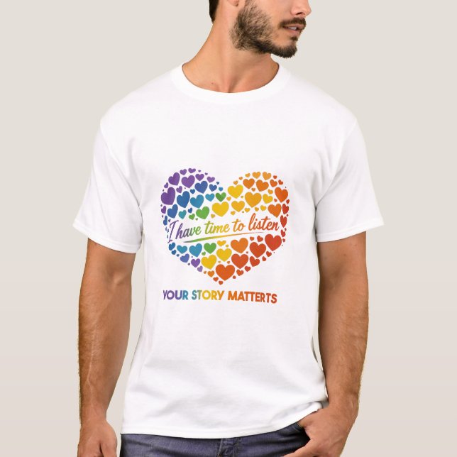 Vibrant rainbow heart collage with flowing script  T-Shirt (Vorderseite)
