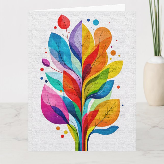Vibrant Rainbow Leaves Abstract Tree Of Life Karte (Vorderseite)