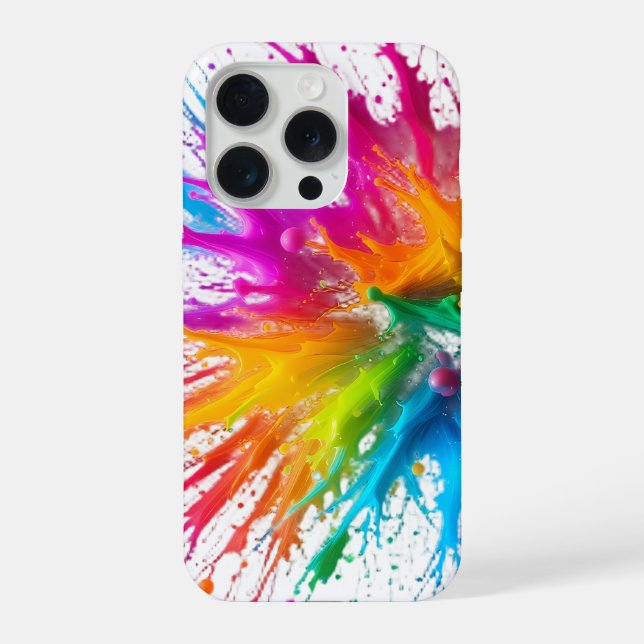 Vibrant Rainbow Paint Splatter Explosion iPhone 15 Pro Hülle (Rückseite)