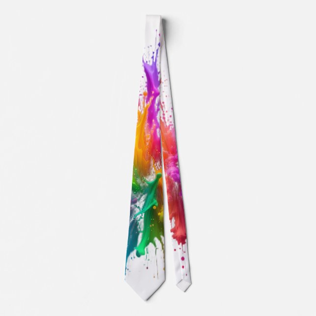 Vibrant Rainbow Paint Splatter Explosion Krawatte (Vorderseite)