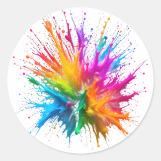 Vibrant Rainbow Paint Splatter Explosion Runder Aufkleber