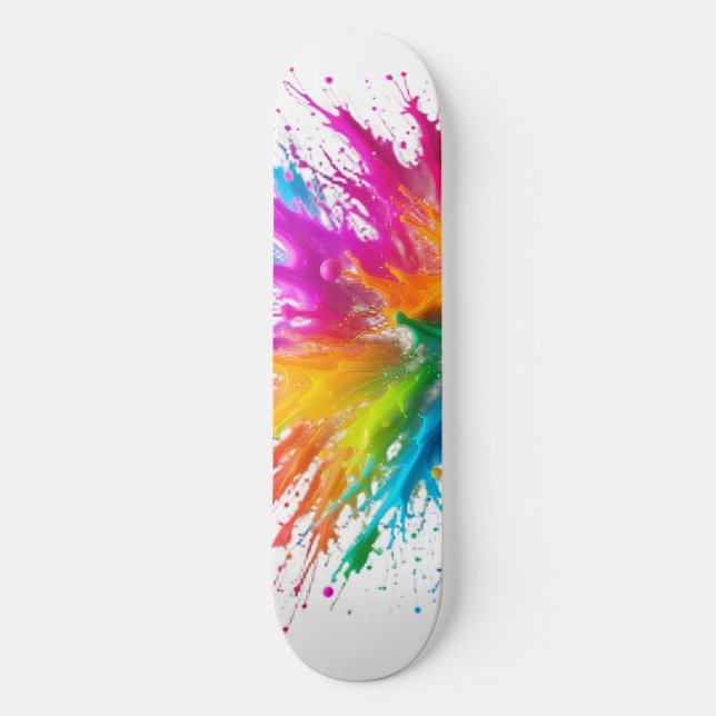 Vibrant Rainbow Paint Splatter Explosion Skateboard (Vorderseite)