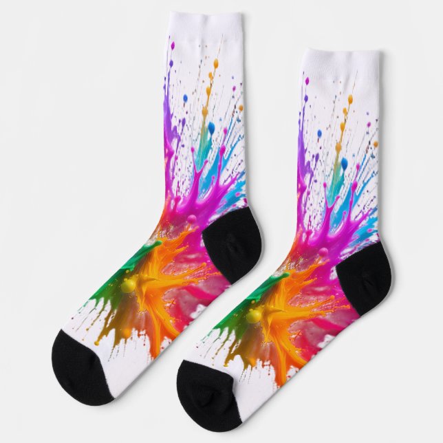 Vibrant Rainbow Paint Splatter Explosion Socken (Linkes Detail)