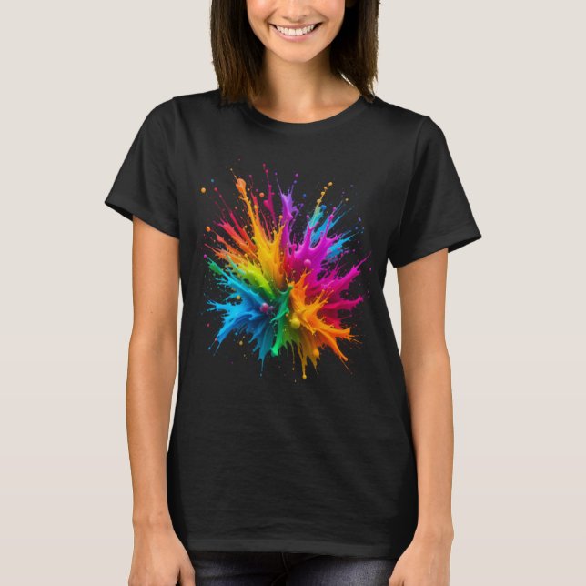 Vibrant Rainbow Paint Splatter Explosion T-Shirt (Vorderseite)