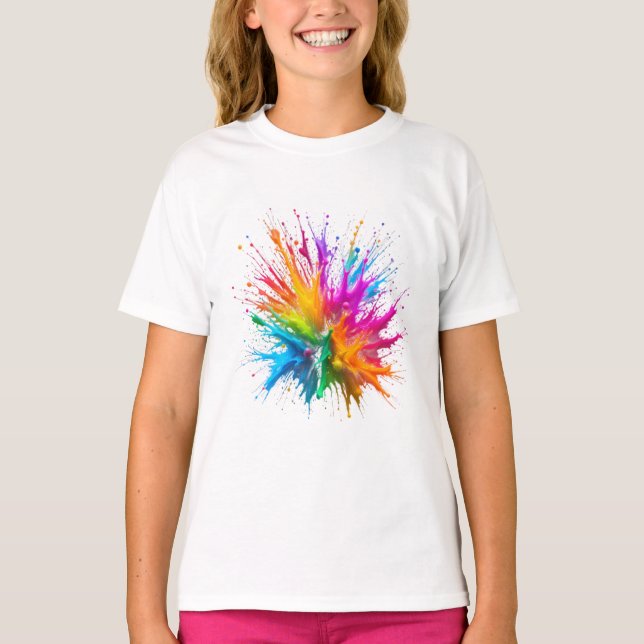 Vibrant Rainbow Paint Splatter Explosion T-Shirt (Vorderseite)