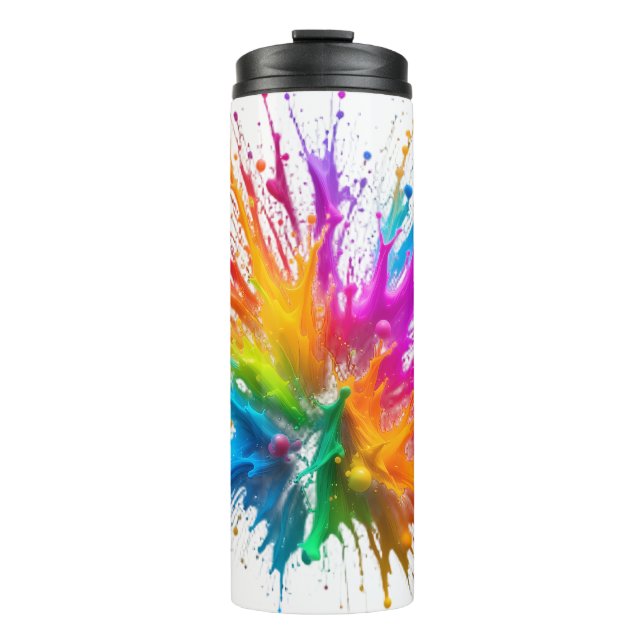 Vibrant Rainbow Paint Splatter Explosion Thermosbecher (Vorderseite)