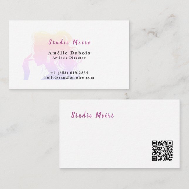 Vibrant Rainbow Subtle Luxury Salon QR Code Visitenkarte (Vorne/Hinten)