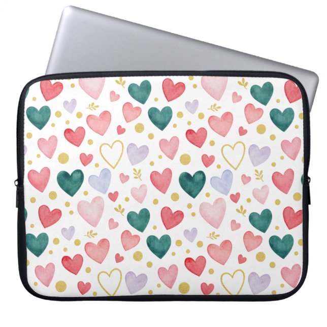 Vibrant Rainbow Watercolor Hearts Laptopschutzhülle (Vorderseite)