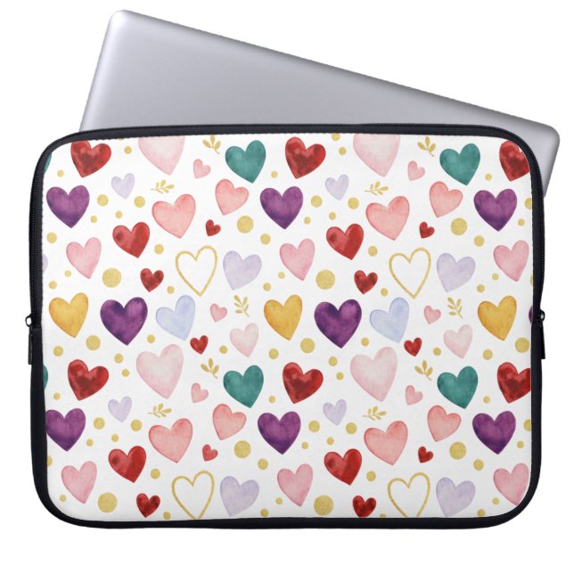 Vibrant Rainbow Watercolor Hearts Laptopschutzhülle (Vorderseite)