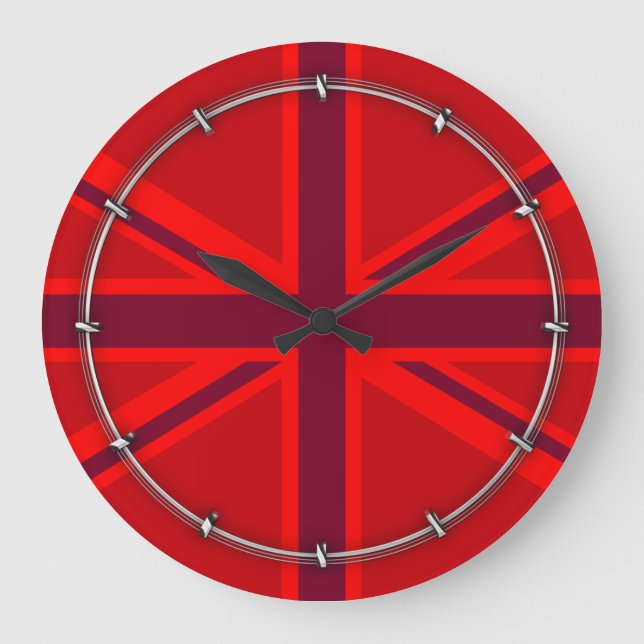 Vibrant Red British Union Jack Flag Große Wanduhr (Vorderseite)