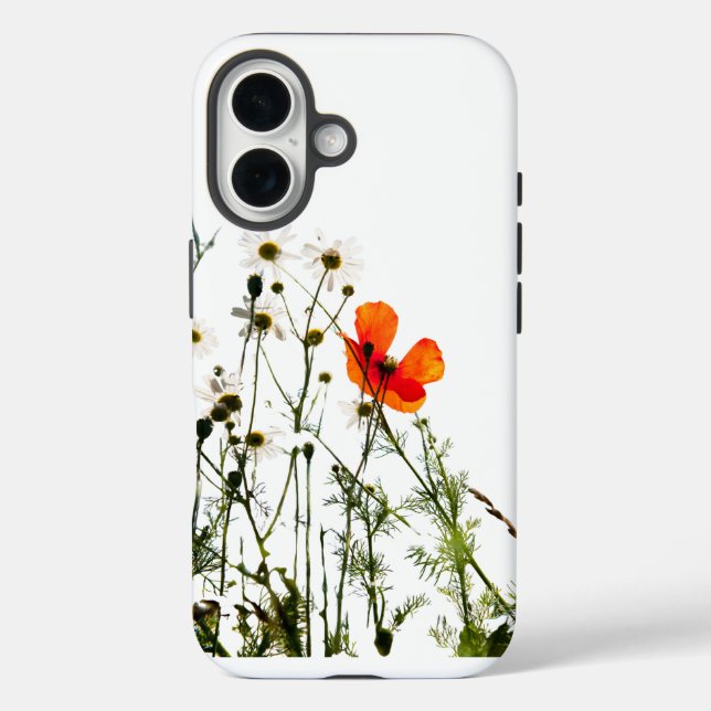 "Vibrant Red Floral Design White iPhone 16 Case" iPhone 16 Hülle (Rückseite)