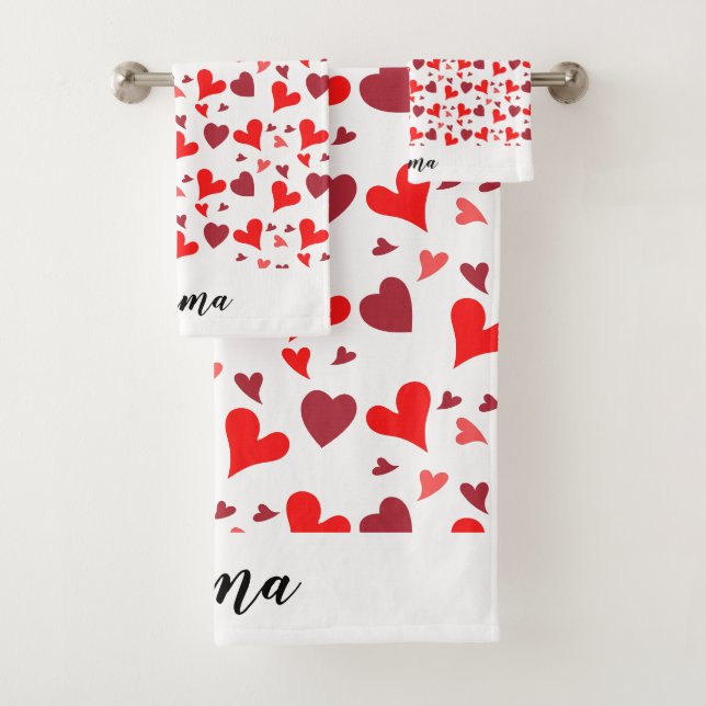 Vibrant red hearts background badhandtuch set (Insitu)